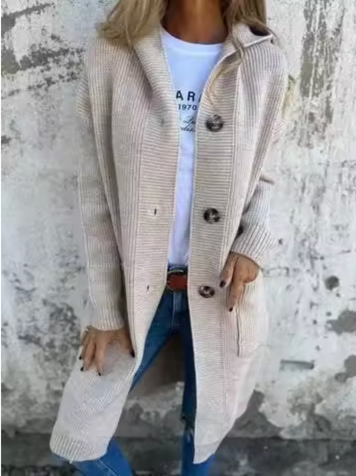Mara Long Cardigan featuring an elegant draped design, perfect for layering and enhancing any outfit. - 6