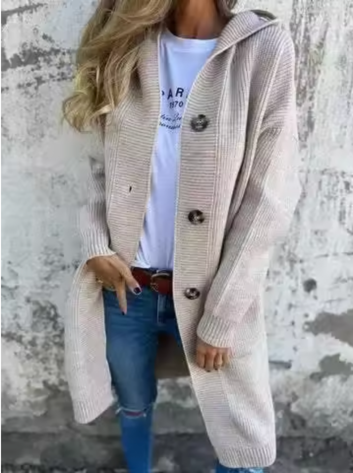 Mara Long Cardigan featuring an elegant draped design, perfect for layering and enhancing any outfit. - 1