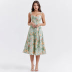 Mira Floral Midi Dress | Cotton, Corset-Inspired, High Slit, Wedding Guest & Summer Dresses - 5