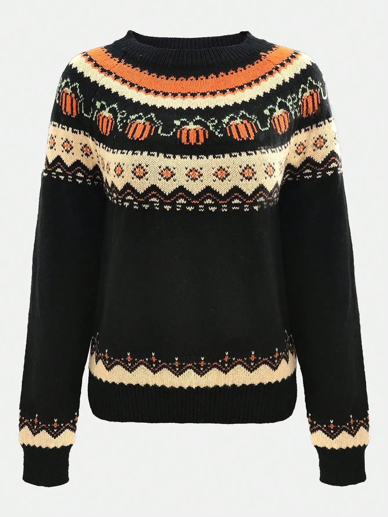 Punkin Sweater featuring a stylish jacquard design in soft wool, perfect for cozy autumn outfits. - 6