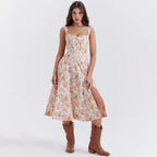 Mira Floral Midi Dress | Cotton, Corset-Inspired, High Slit, Wedding Guest & Summer Dresses - 12