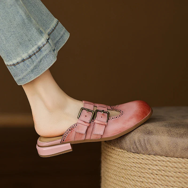 Theodora Mule Heels featuring soft leather material and a comfortable block heel, perfect for stylish and easy wear. - 32