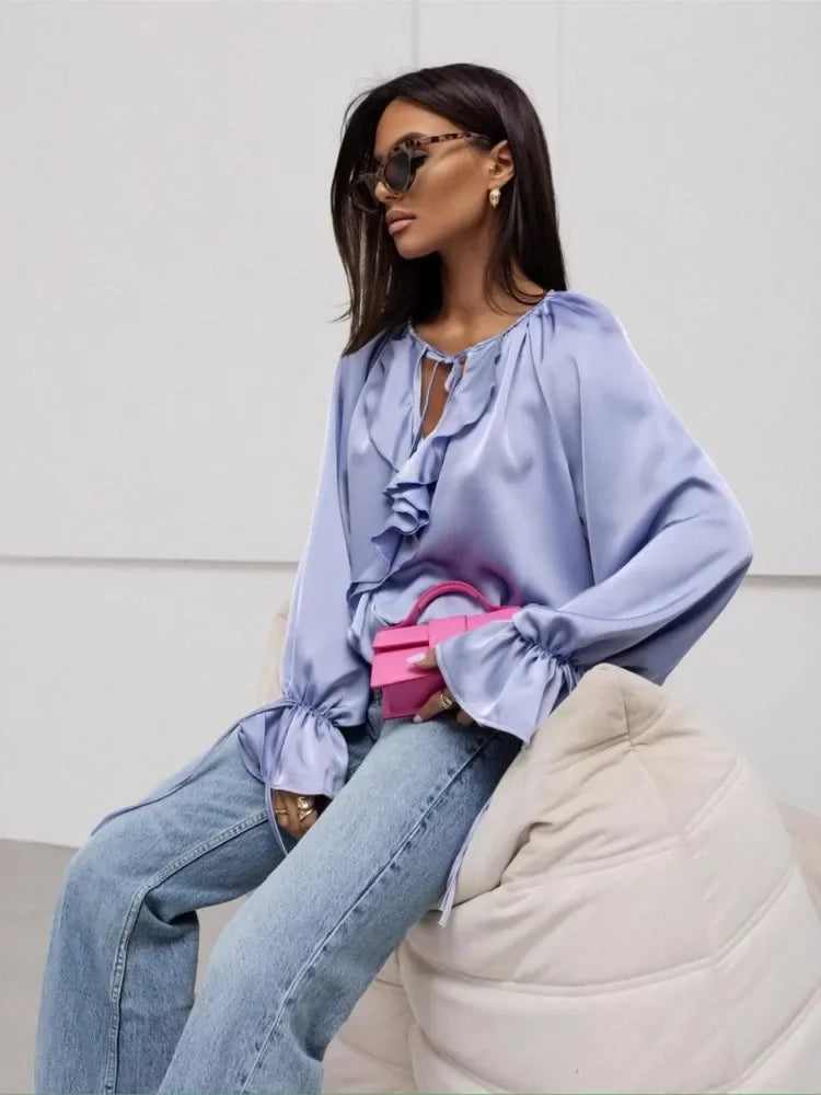 Liora | Satin Ruffle Blouse