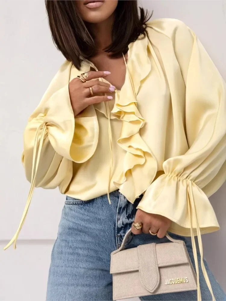 Liora | Satin Ruffle Blouse