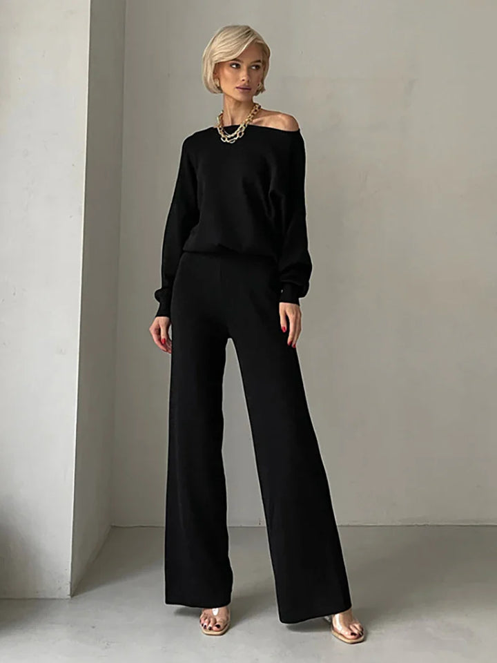 Luxe Eleganza Loungewear Set featuring an ultra-soft knit fabric and stylish off-shoulder design, perfect for comfort and relaxation at home - 14