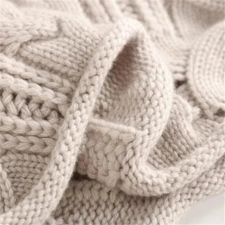 Women's Braided-Knit Turtleneck Sweater, Rope Texture, Beige or Blue