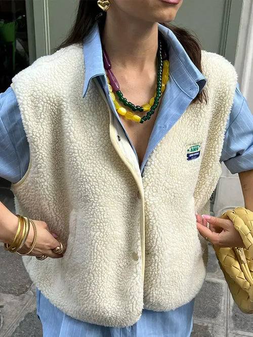 Cleo Fleece Vest Women | High-Pile Sherpa, Oversized Fit - 1