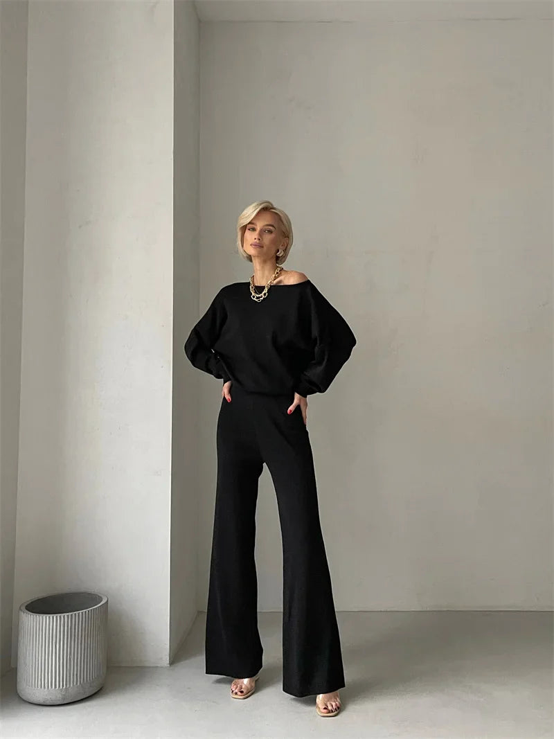 Luxe Eleganza Loungewear Set featuring an ultra-soft knit fabric and stylish off-shoulder design, perfect for comfort and relaxation at home - 15