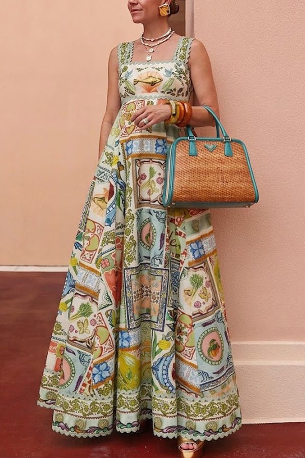 Sela Womens Dress | Linen Blend, Unique Print Summer Maxi 0
