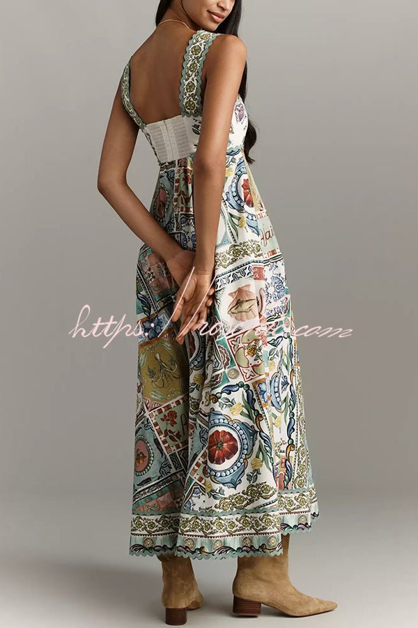Sela Womens Dress | Linen Blend, Unique Print Summer Maxi 3