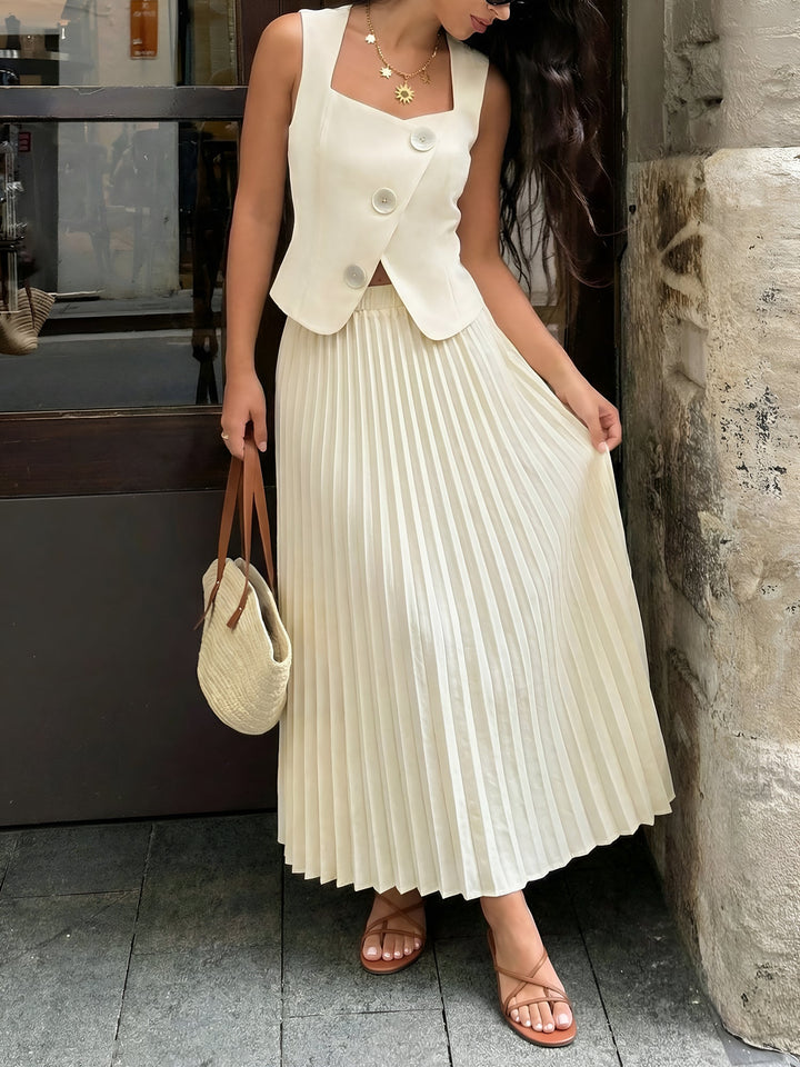 Sera Matching Set | Sleeveless Cropped Top & Pleated Maxi Skirt for Women 0