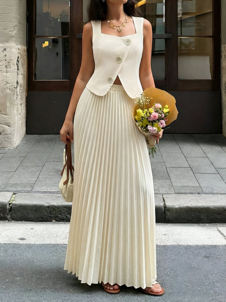 Sera Matching Set | Sleeveless Cropped Top & Pleated Maxi Skirt for Women 3