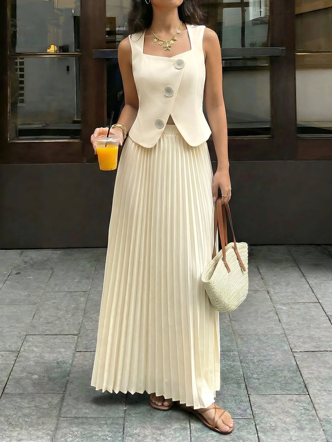 Sera Matching Set | Sleeveless Cropped Top & Pleated Maxi Skirt for Women 4