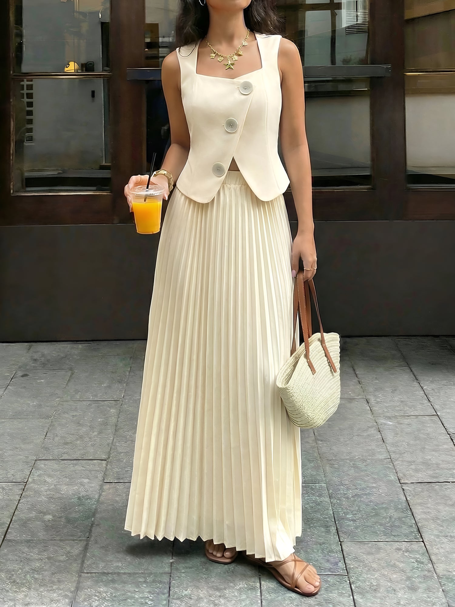 Sera Matching Set | Sleeveless Cropped Top & Pleated Maxi Skirt for Women 4