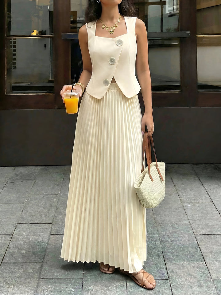 Sera Matching Set | Sleeveless Cropped Top & Pleated Maxi Skirt for Women 4