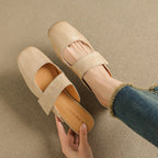 Yena | Leather Square Toe Chunky Heel Mules