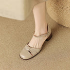 Felice | Leather Braided Ankle Strap Mid Heel Pumps