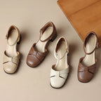 Felice | Leather Braided Ankle Strap Mid Heel Pumps