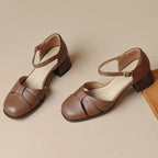 Felice | Leather Braided Ankle Strap Mid Heel Pumps