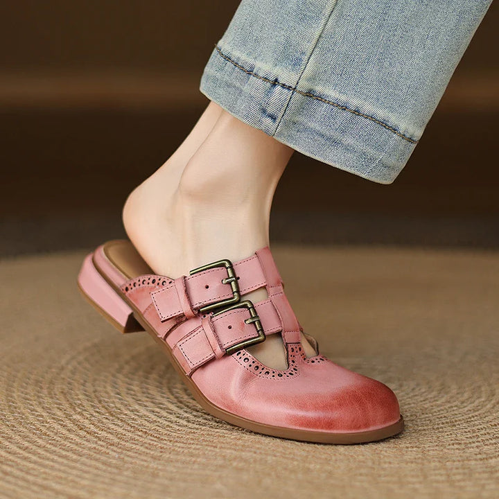 Theodora Mule Heels featuring soft leather material and a comfortable block heel, perfect for stylish and easy wear. - 9