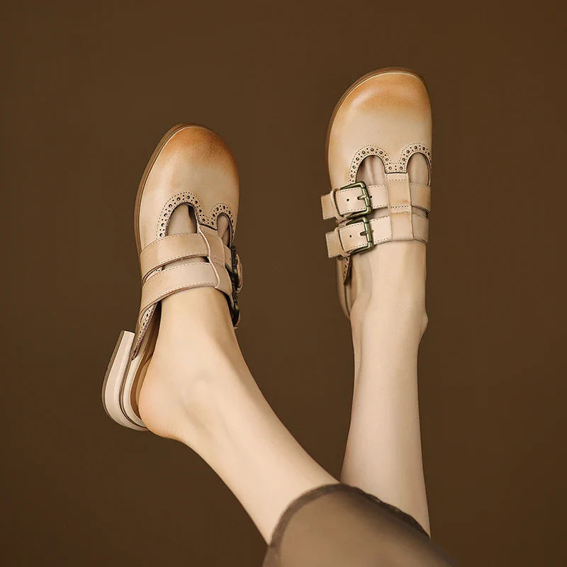 Theodora Mule Heels featuring soft leather material and a comfortable block heel, perfect for stylish and easy wear. - 21