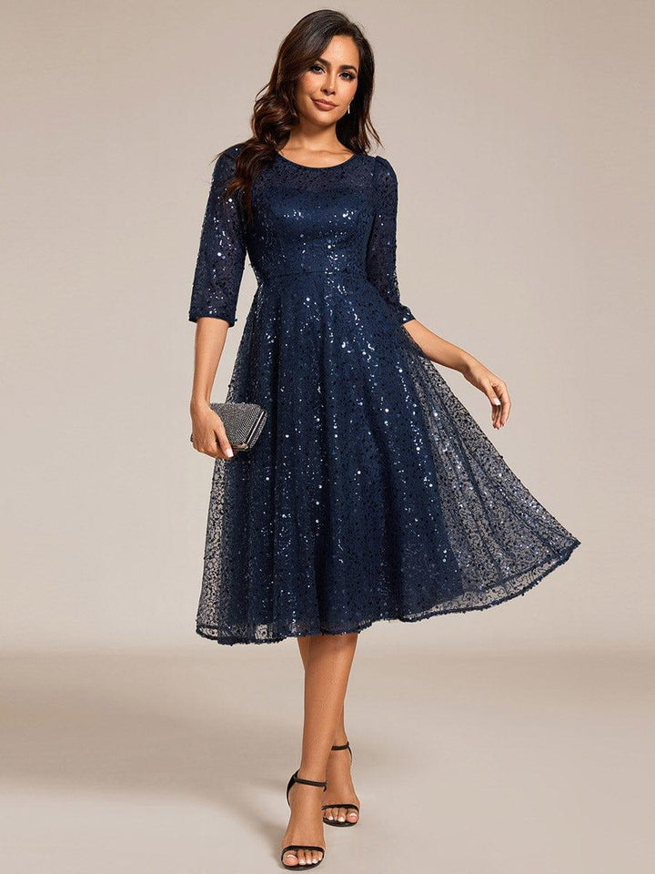 Sierra Midi Dress | Sparkly Sequin, 3/4 Sleeve for Women 0