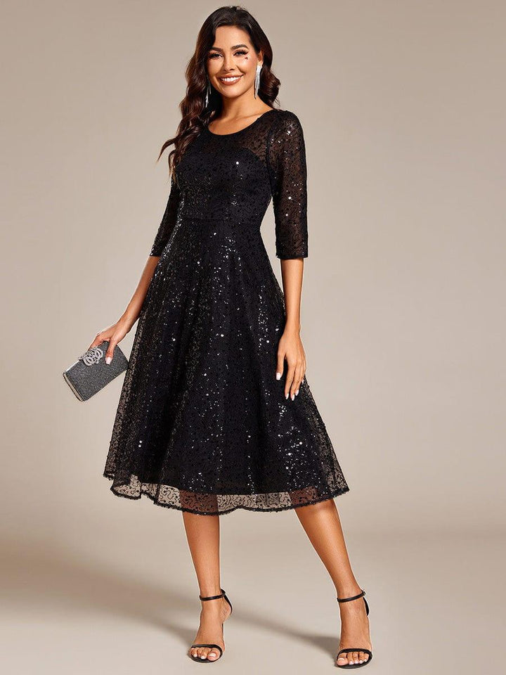 Sierra Midi Dress | Sparkly Sequin, 3/4 Sleeve for Women 12