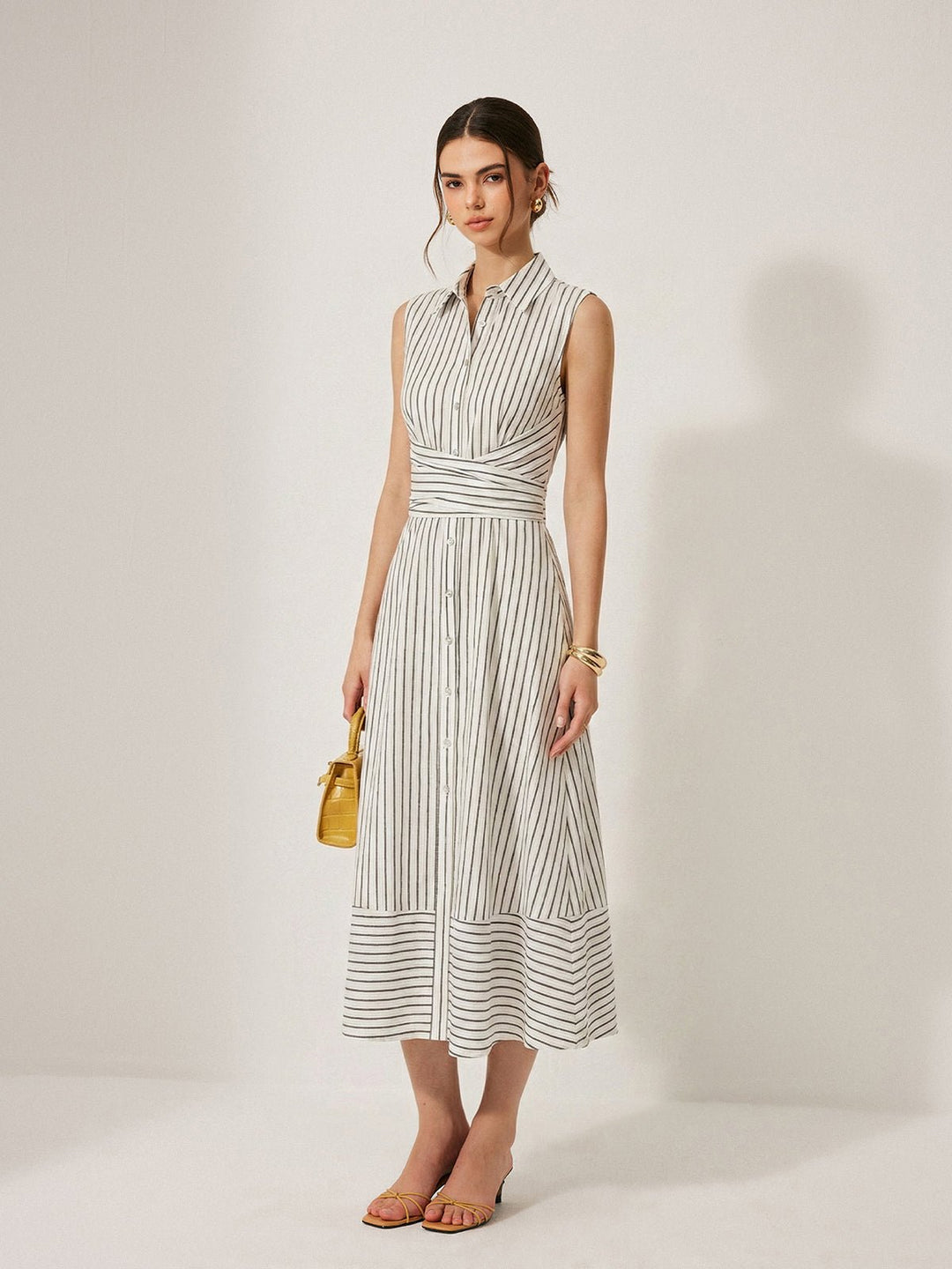 Sierra Midi Dress | Striped Cotton, Tie Waist 0