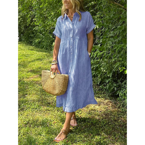 Sierra Shirt Dress | Soft Cotton Blend, Striped Button-Down Design 0