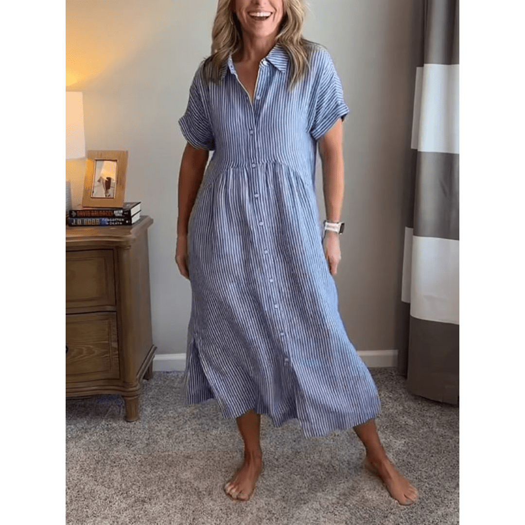 Sierra Shirt Dress | Soft Cotton Blend, Striped Button-Down Design 1