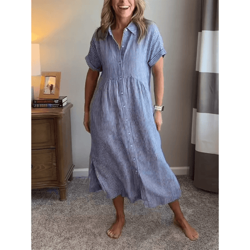 Sierra Shirt Dress | Soft Cotton Blend, Striped Button-Down Design 1