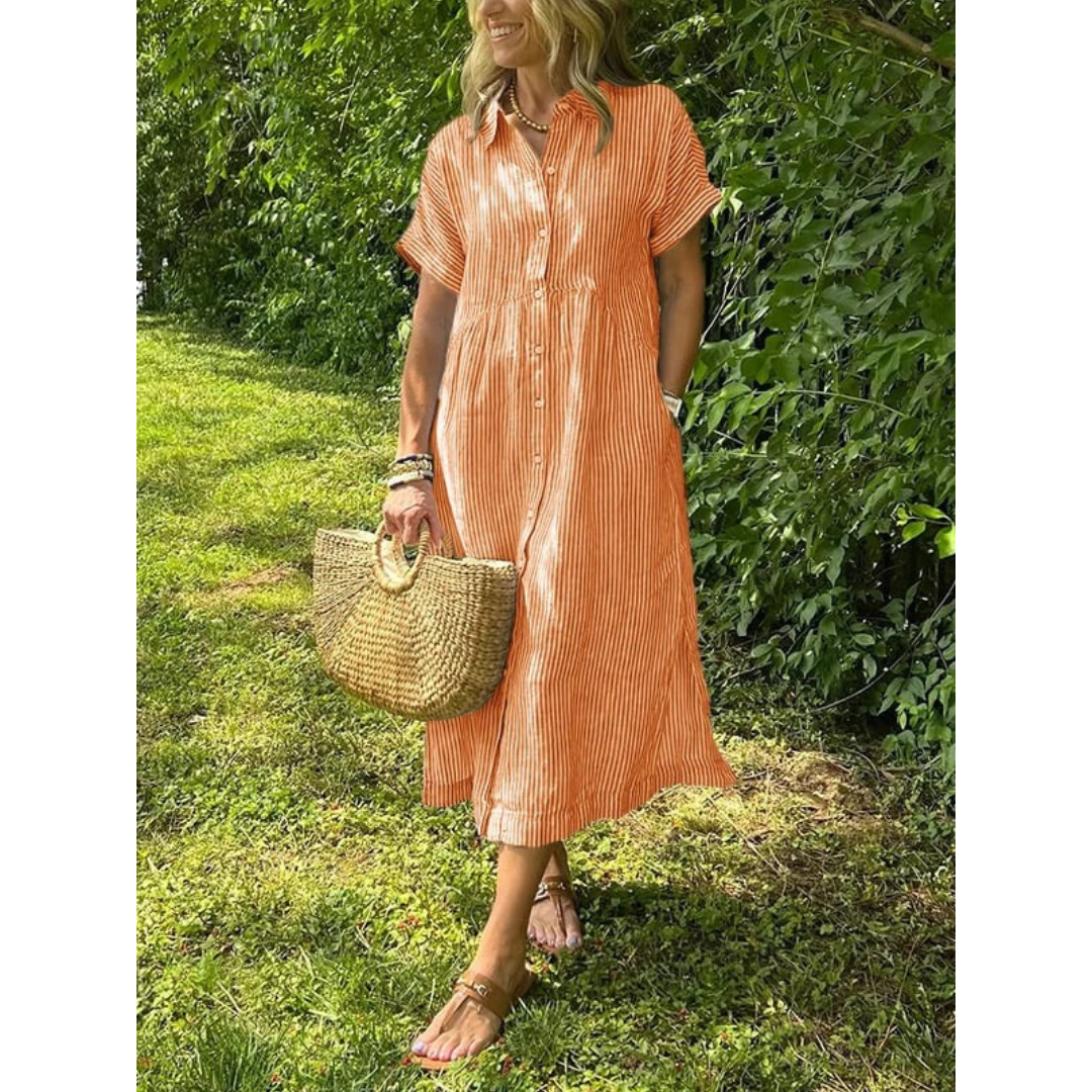 Sierra Shirt Dress | Soft Cotton Blend, Striped Button-Down Design 10