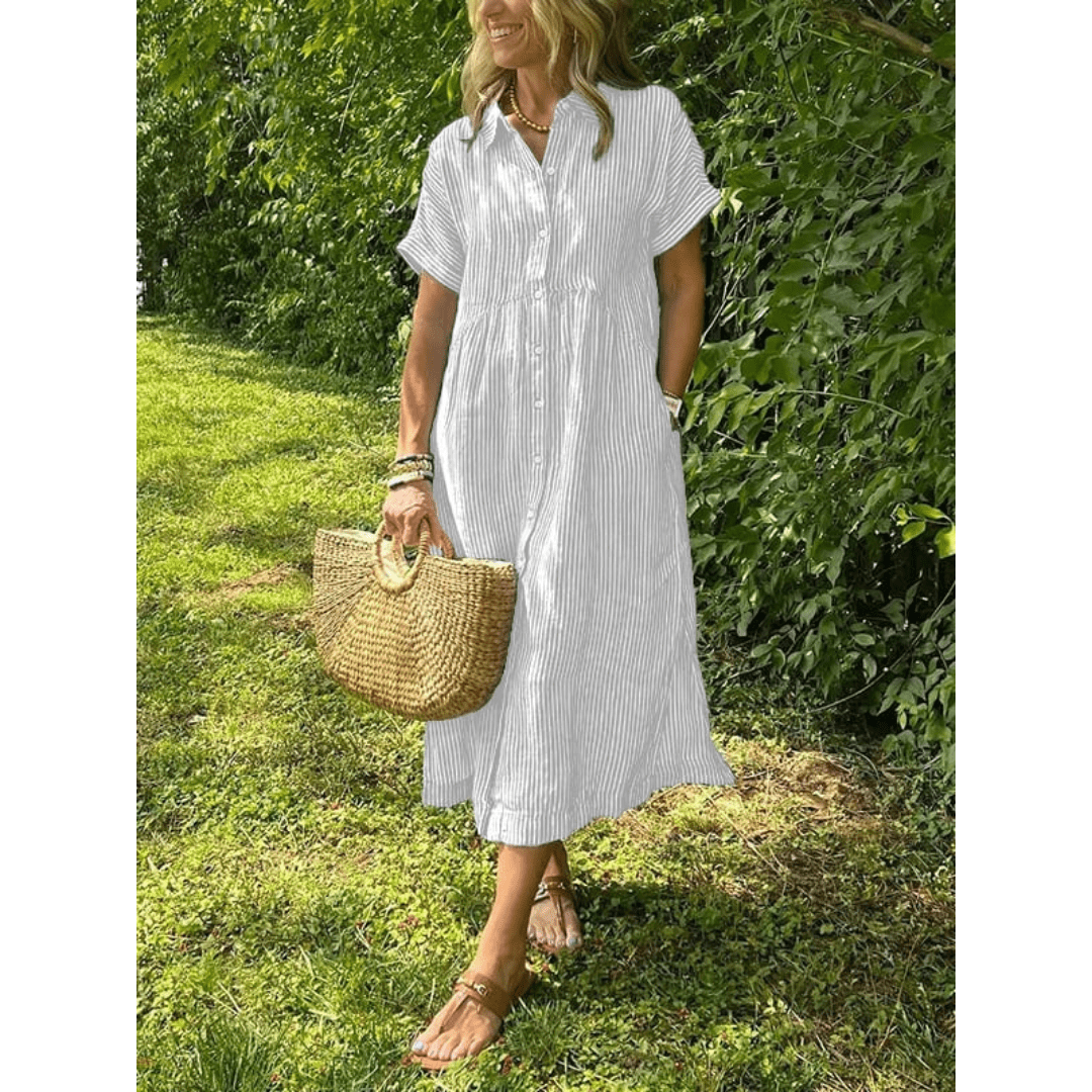 Sierra Shirt Dress | Soft Cotton Blend, Striped Button-Down Design 3