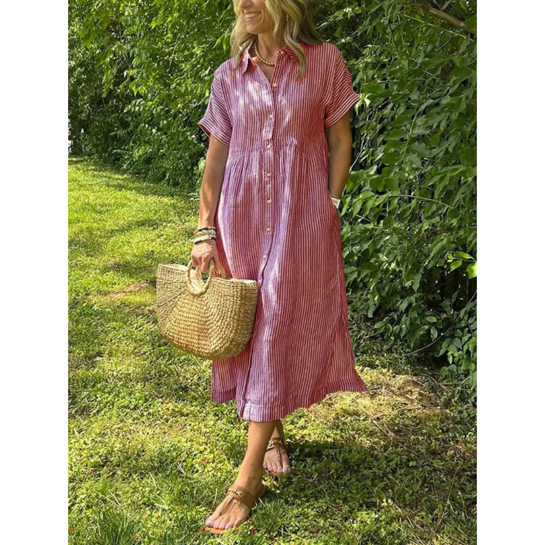 Sierra Shirt Dress | Soft Cotton Blend, Striped Button-Down Design 5