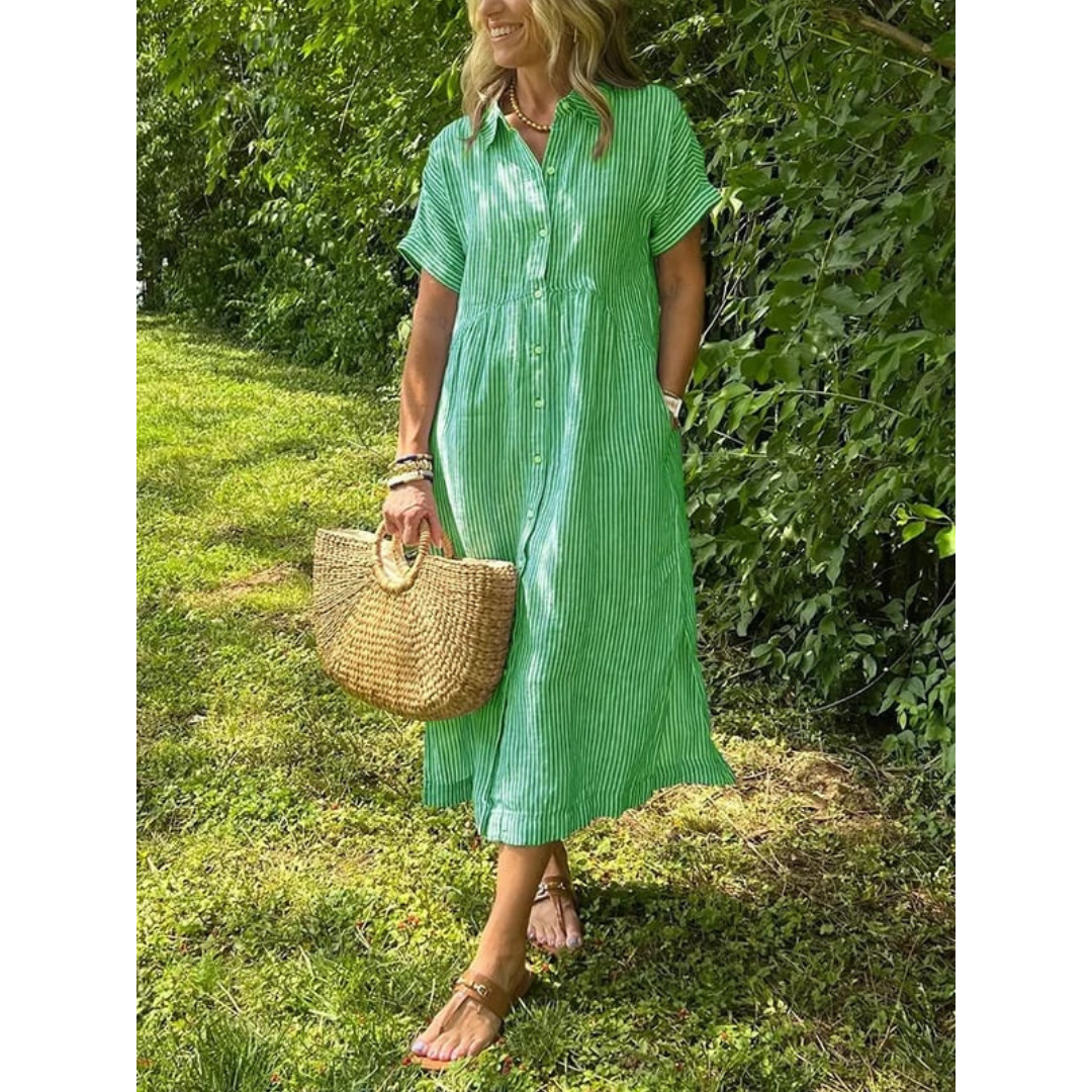 Sierra Shirt Dress | Soft Cotton Blend, Striped Button-Down Design 6
