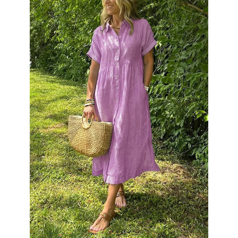 Sierra Shirt Dress | Soft Cotton Blend, Striped Button-Down Design 7