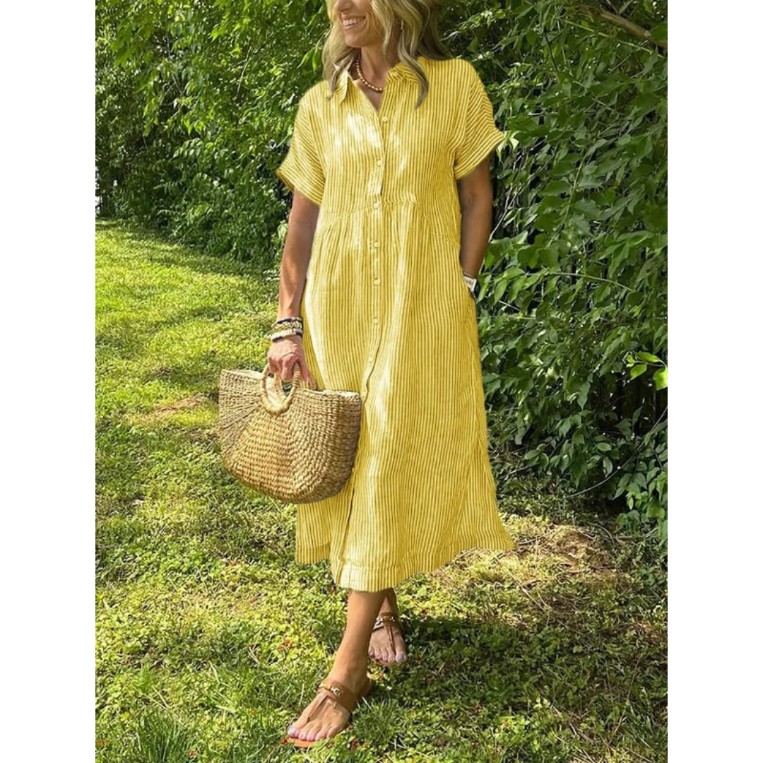 Sierra Shirt Dress | Soft Cotton Blend, Striped Button-Down Design 8
