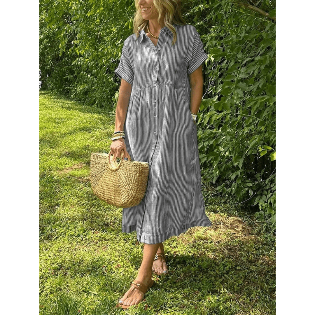 Sierra Shirt Dress | Soft Cotton Blend, Striped Button-Down Design 9
