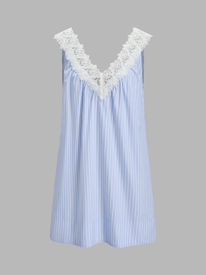 Sierra Women's Dress | Striped Lace Trim, V-Neck Mini Summer Dress 1