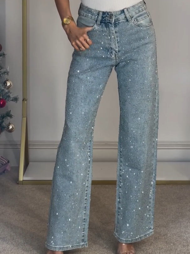Sierra Women's Jeans | High Waist, Straight Leg, Glittering Fabric 0