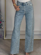 Sierra Women's Jeans | High Waist, Straight Leg, Glittering Fabric 0