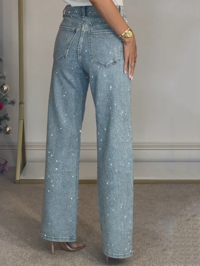 Sierra Women's Jeans | High Waist, Straight Leg, Glittering Fabric 2