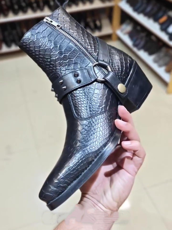 Snake Pointed Cuban Heel Boots
