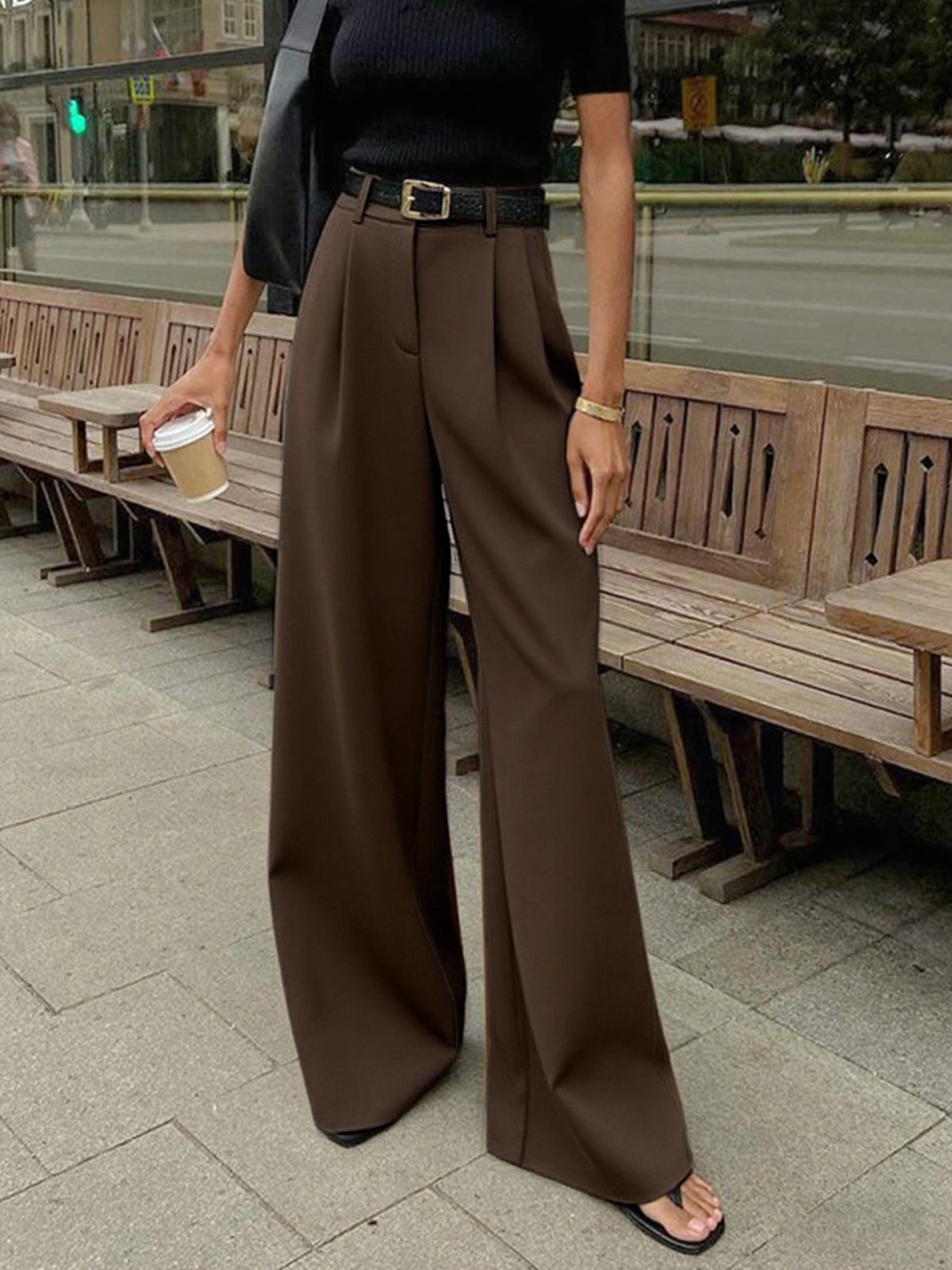 Sola Wide Leg Pants Women | Flowy Woven Fabric, Regular Fit 10