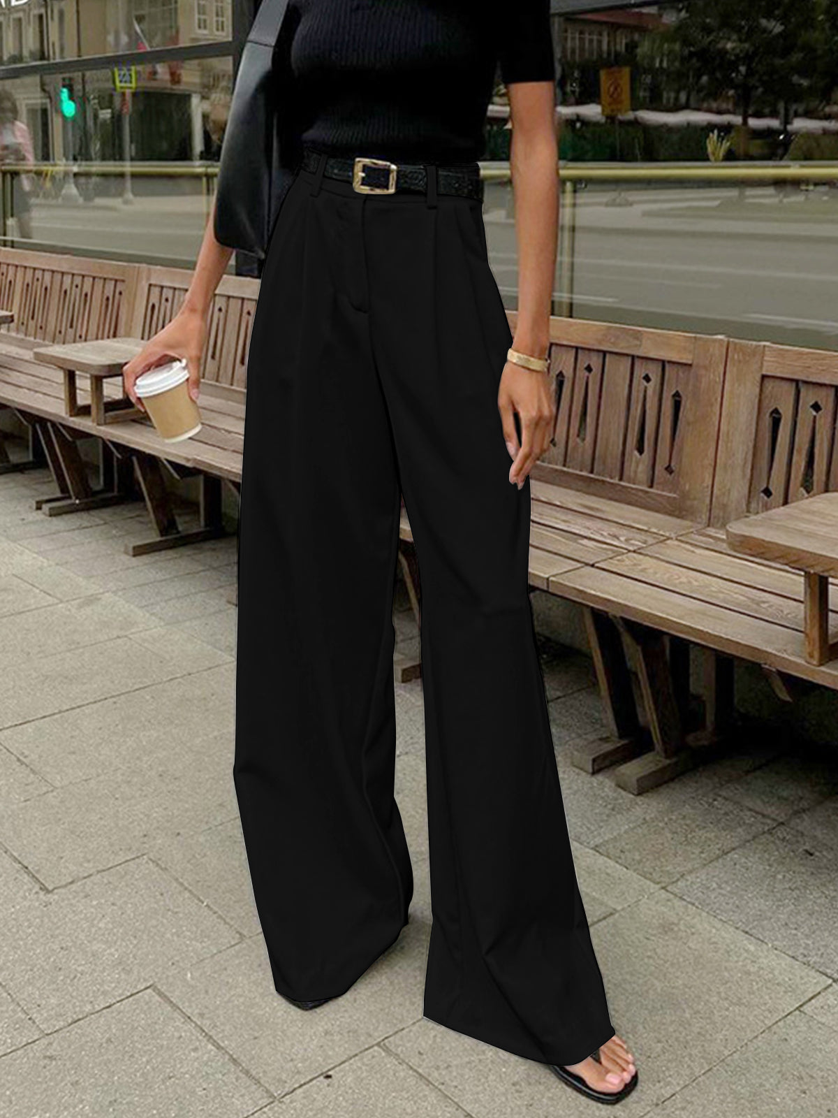 Sola Wide Leg Pants Women | Flowy Woven Fabric, Regular Fit 4