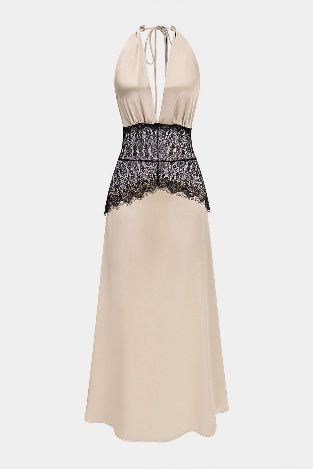 Soleil Satin Maxi Dress | Halter Neck, Backless, Patchwork Design 0