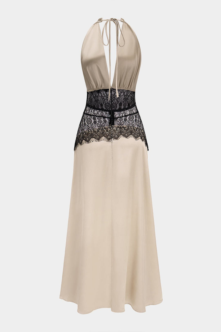 Soleil Satin Maxi Dress | Halter Neck, Backless, Patchwork Design 6