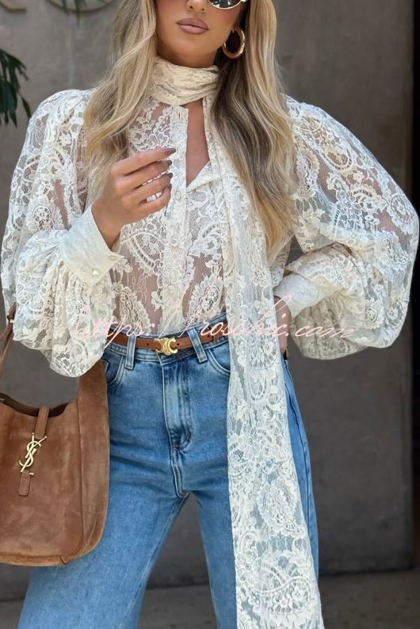 Soleil Women's Shirt | Elegant Lace, Long Sleeve V Neck 2