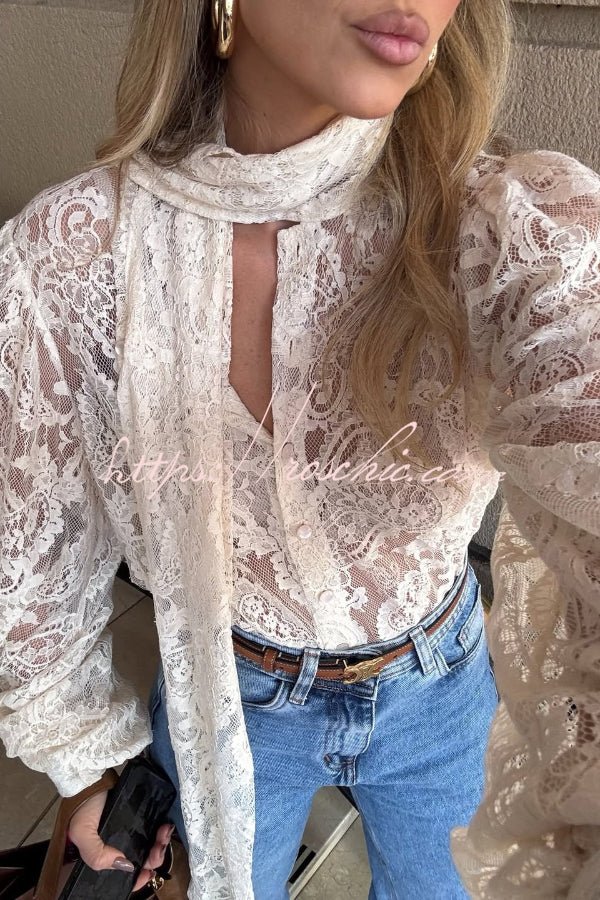 Soleil Women's Shirt | Elegant Lace, Long Sleeve V Neck 3