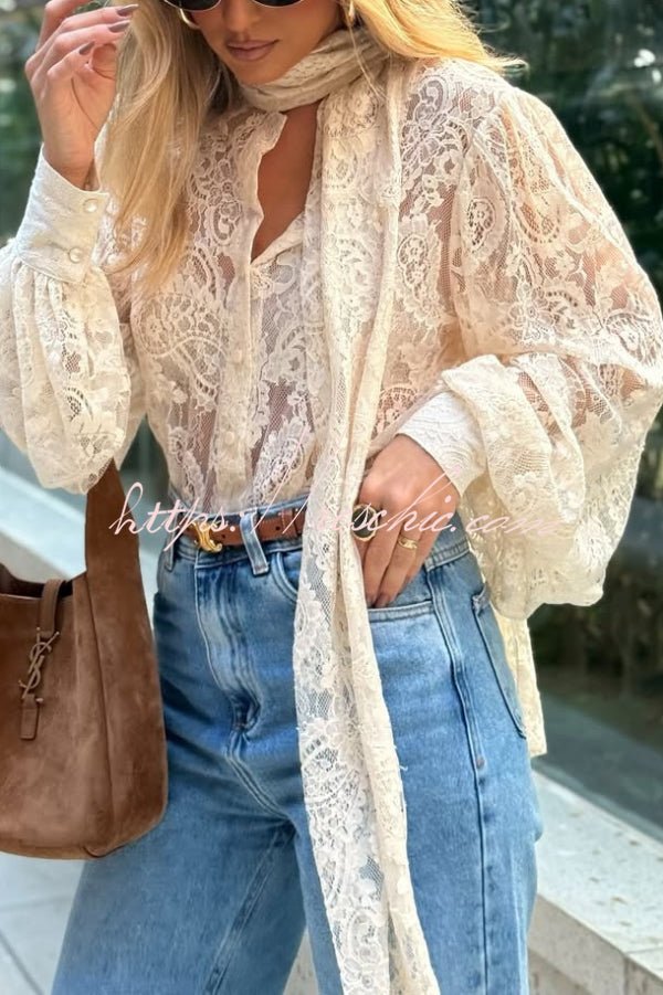 Soleil Women's Shirt | Elegant Lace, Long Sleeve V Neck 4